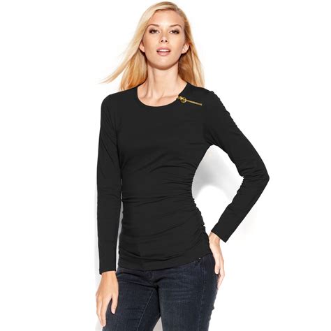 michael kors long sleeve crew|Michael Kors crinkle tops.